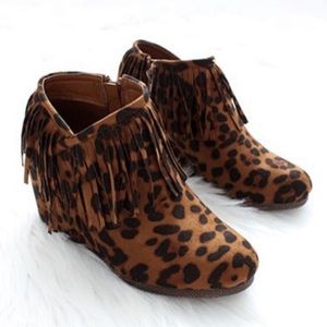 Leopard wedge booties